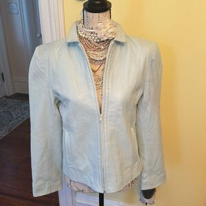 Powder Blue Soft Leather Jacket Barcelona Spain IberCraft Sz 42